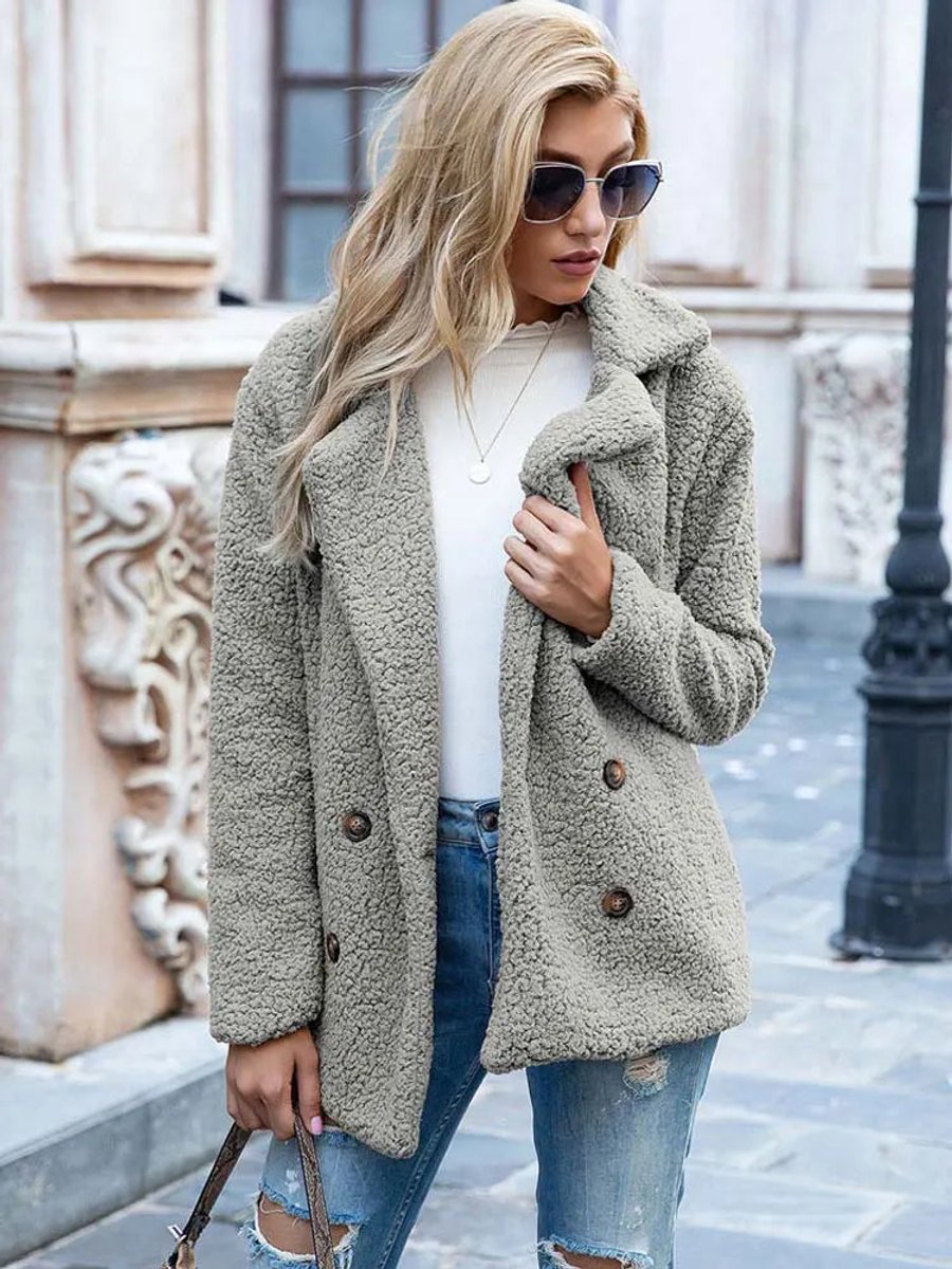 Women's Teddy Faux Fur Coat Double-Breasted Oversized Jacket