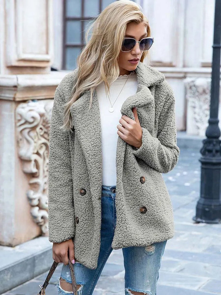 Women's Teddy Faux Fur Coat Double-Breasted Oversized Jacket