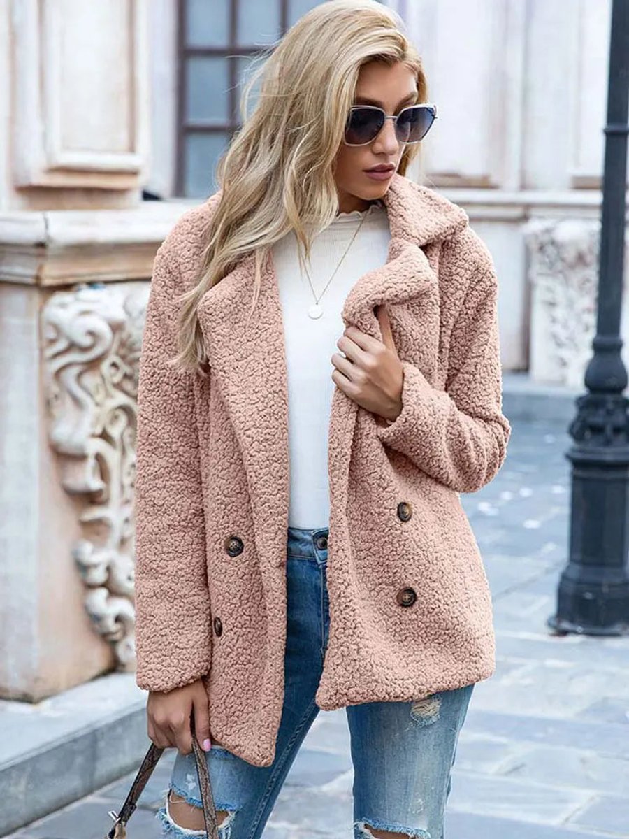 Women's Teddy Faux Fur Coat Double-Breasted Oversized Jacket