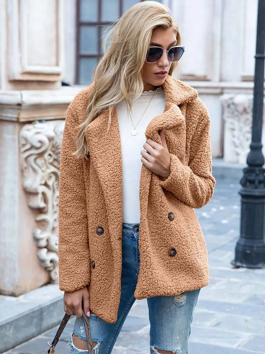 Women's Teddy Faux Fur Coat Double-Breasted Oversized Jacket