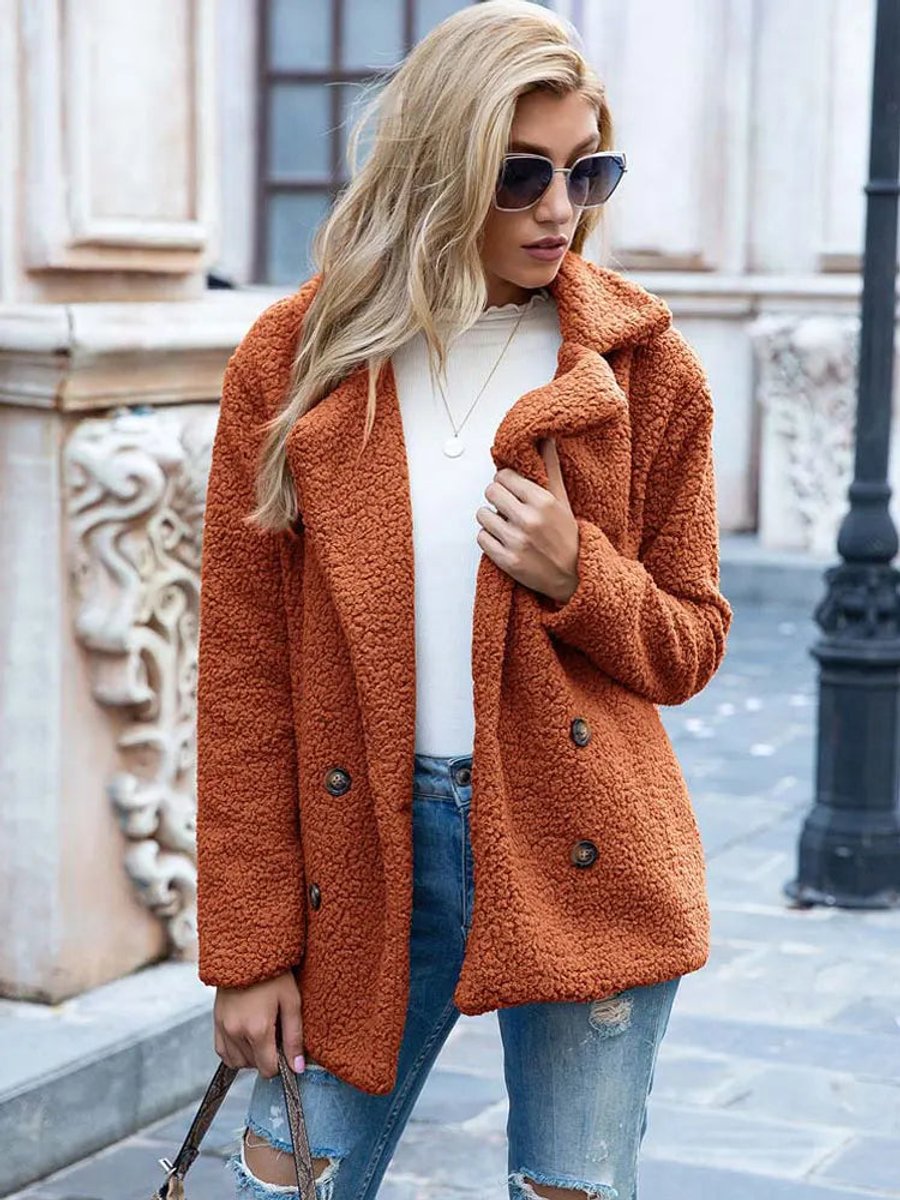 Women's Teddy Faux Fur Coat Double-Breasted Oversized Jacket