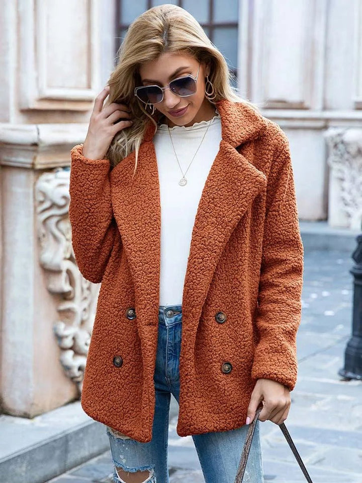 Women's Teddy Faux Fur Coat Double-Breasted Oversized Jacket