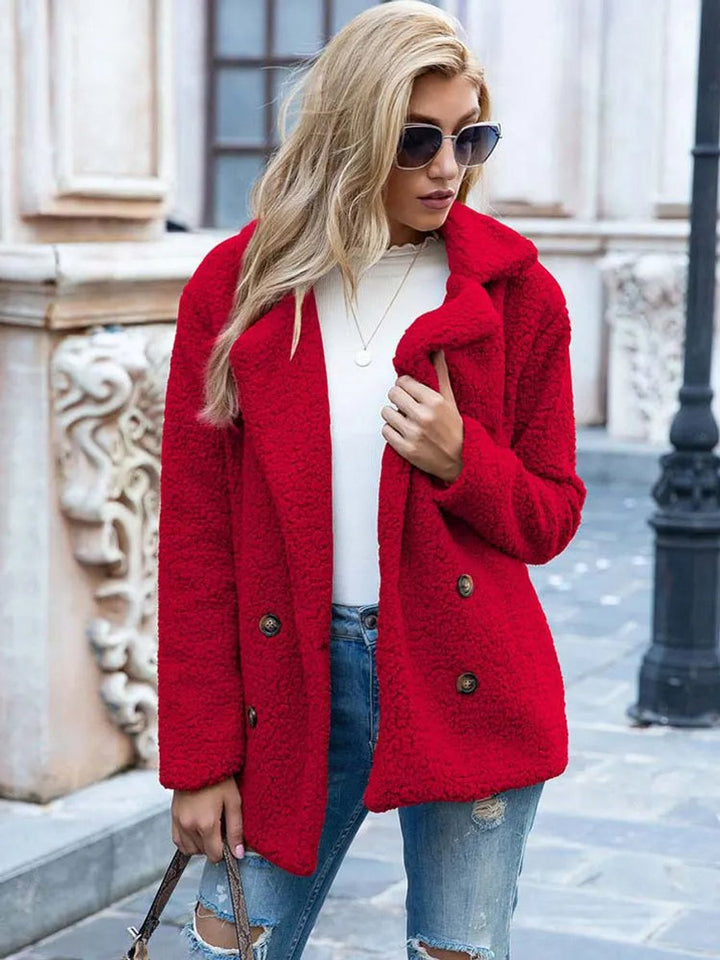 Women's Teddy Faux Fur Coat Double-Breasted Oversized Jacket
