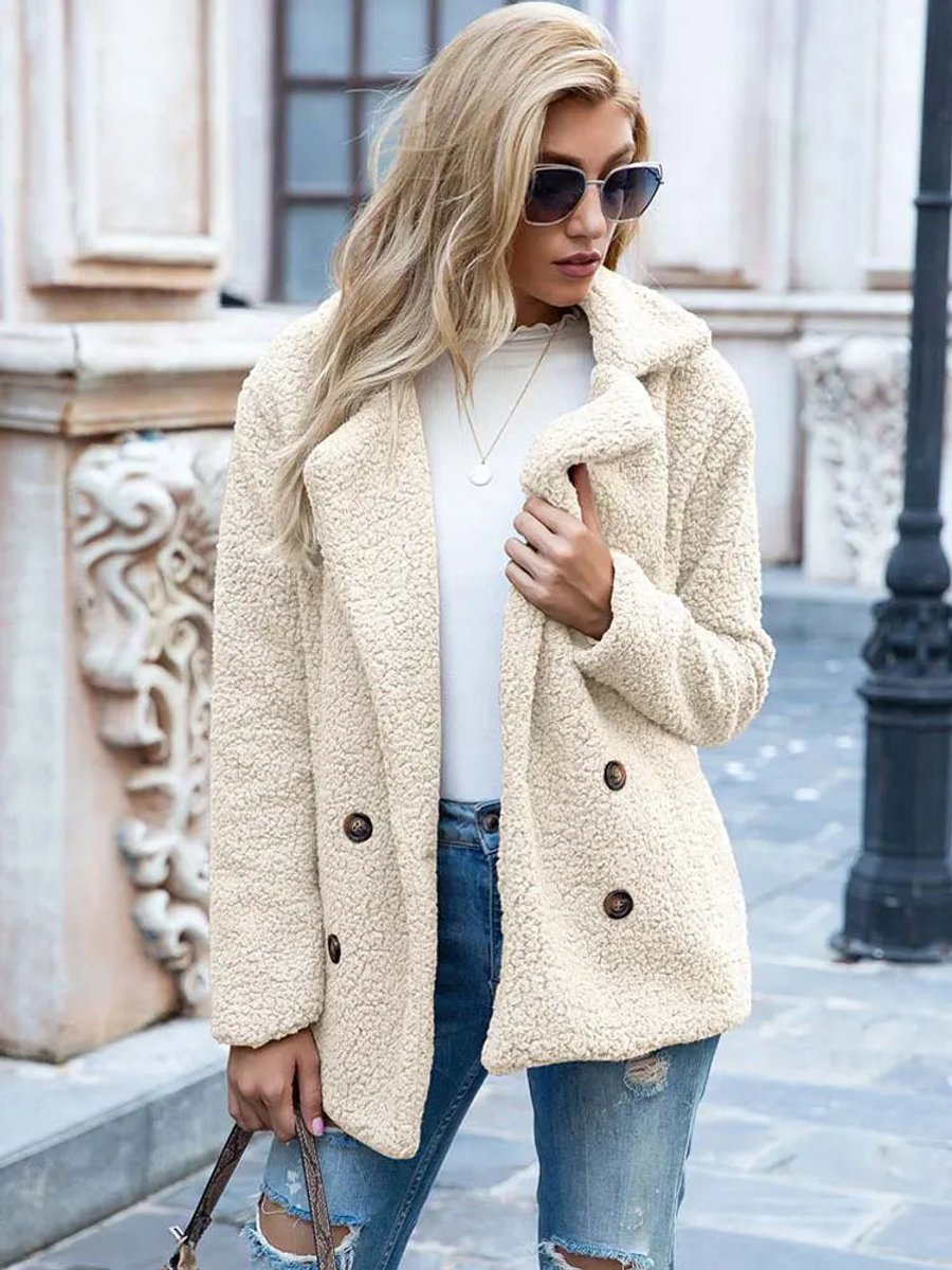Women's Teddy Faux Fur Coat Double-Breasted Oversized Jacket