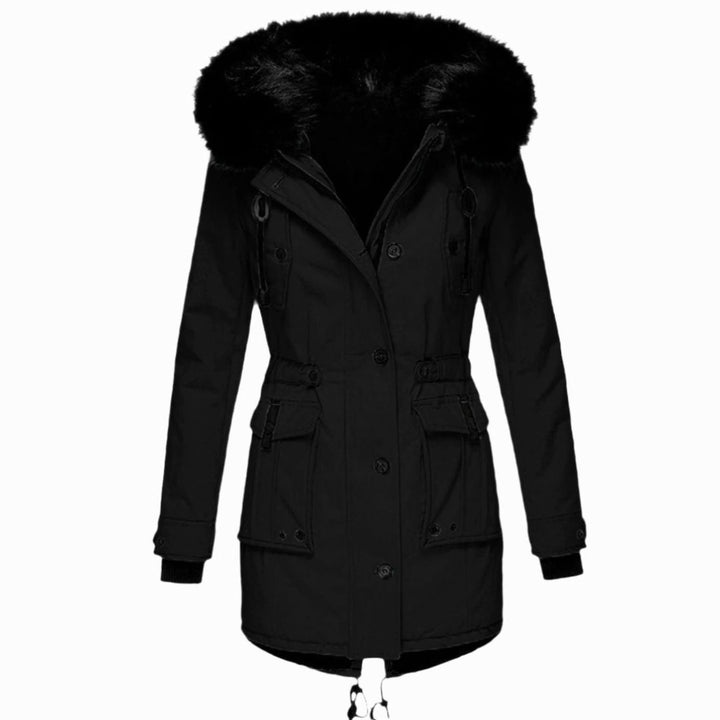 Women's Thick Faux Fur Hood Drawstring Waist Parka Coat - Black