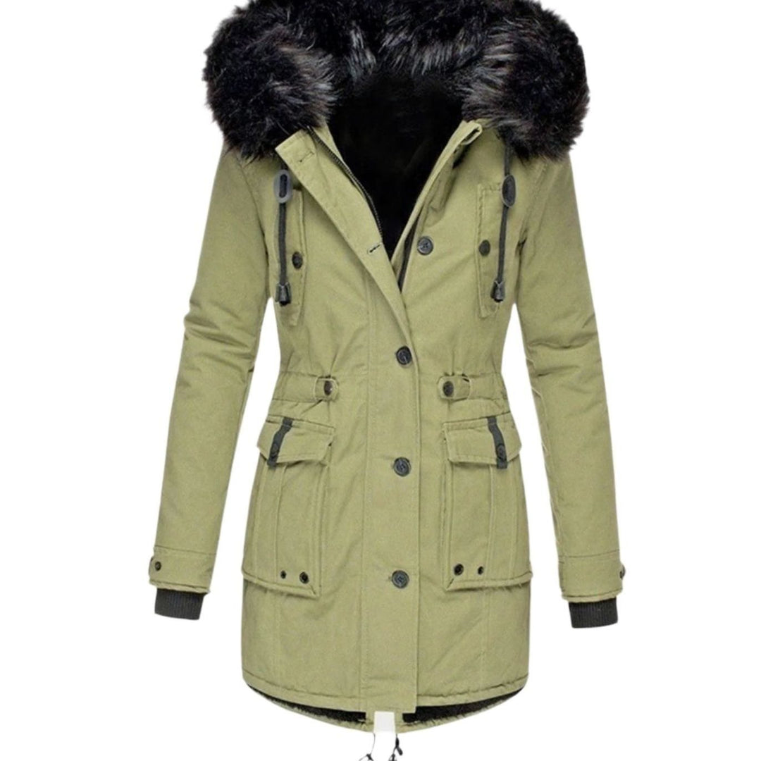 Women's Thick Faux Fur Hood Drawstring Waist Parka Coat - Green