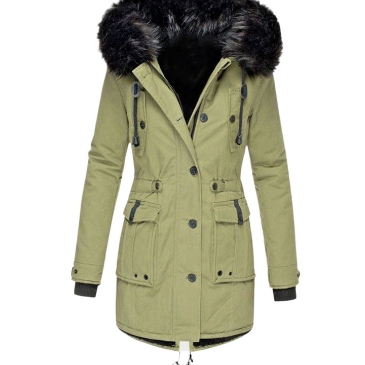 Women's Thick Faux Fur Hood Drawstring Waist Parka Coat - Green