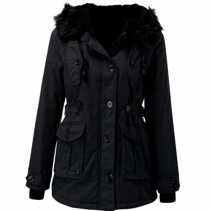 Women's Thick Faux Fur Hood Drawstring Waist Parka Coat