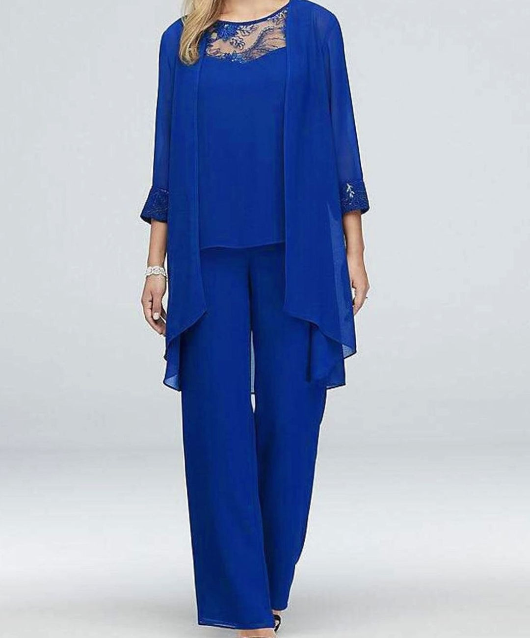Women's Three-Piece Oversized Knit Cardigan Chiffon Trouser Set