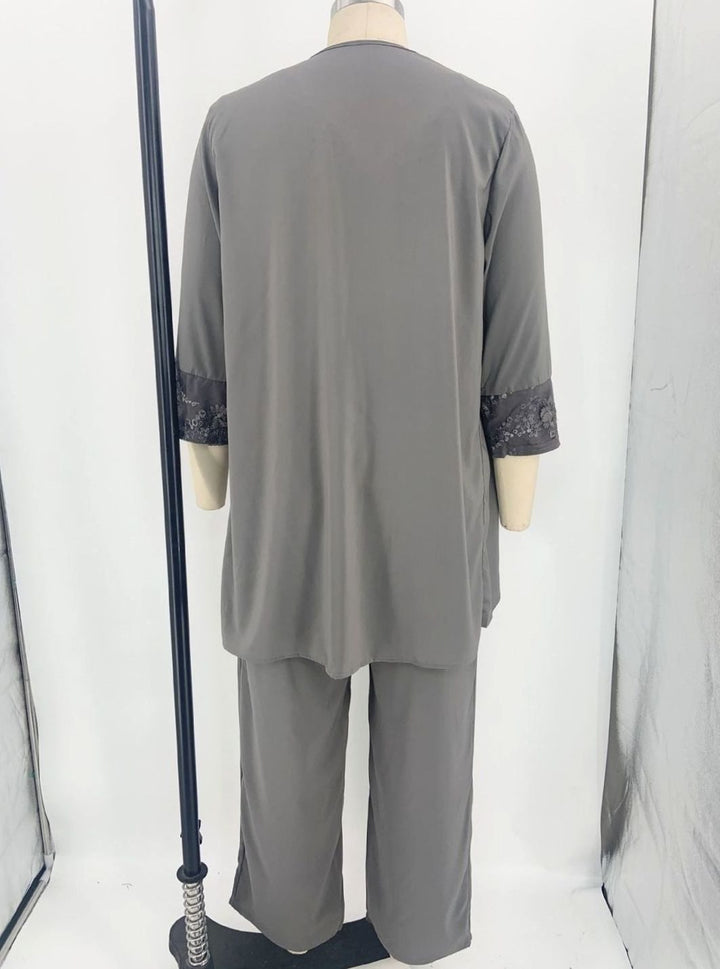 Women's Three-Piece Oversized Knit Cardigan Chiffon Trouser Set