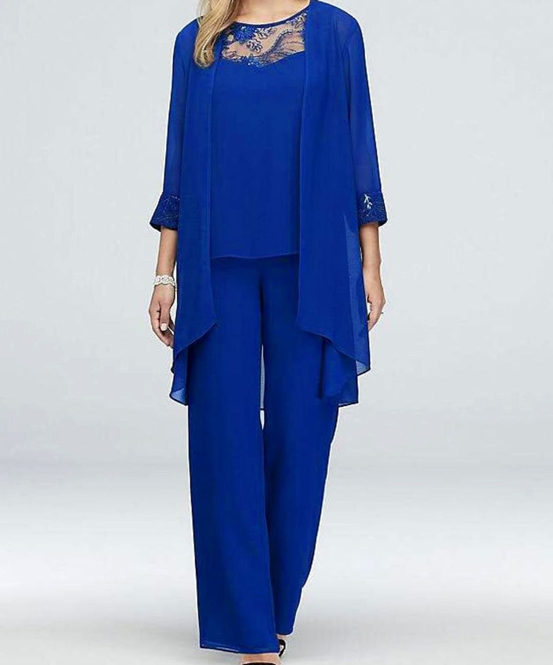 Women's Three-Piece Oversized Knit Cardigan Chiffon Trouser Set