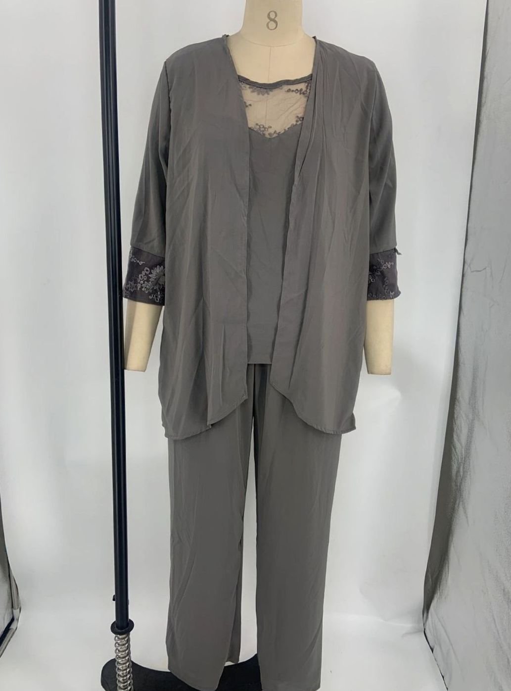 Women's Three-Piece Oversized Knit Cardigan Chiffon Trouser Set