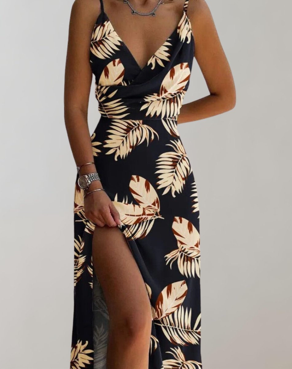 Women's Tie-Dye V-Neck Slit Maxi Cocktail Party Dress