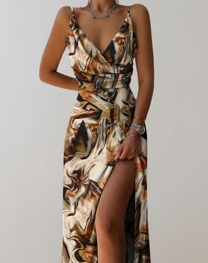 Women's Tie-Dye V-Neck Slit Maxi Cocktail Party Dress