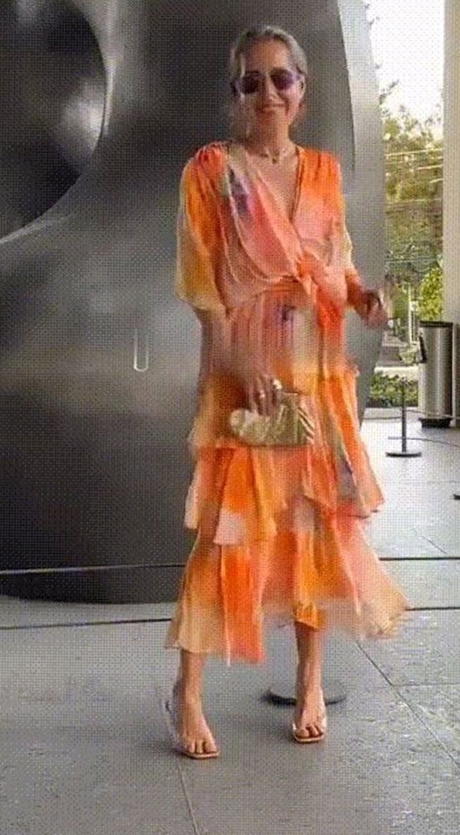 Women's Tiered Chiffon V-Neck Long-Sleeve Maxi Dress
