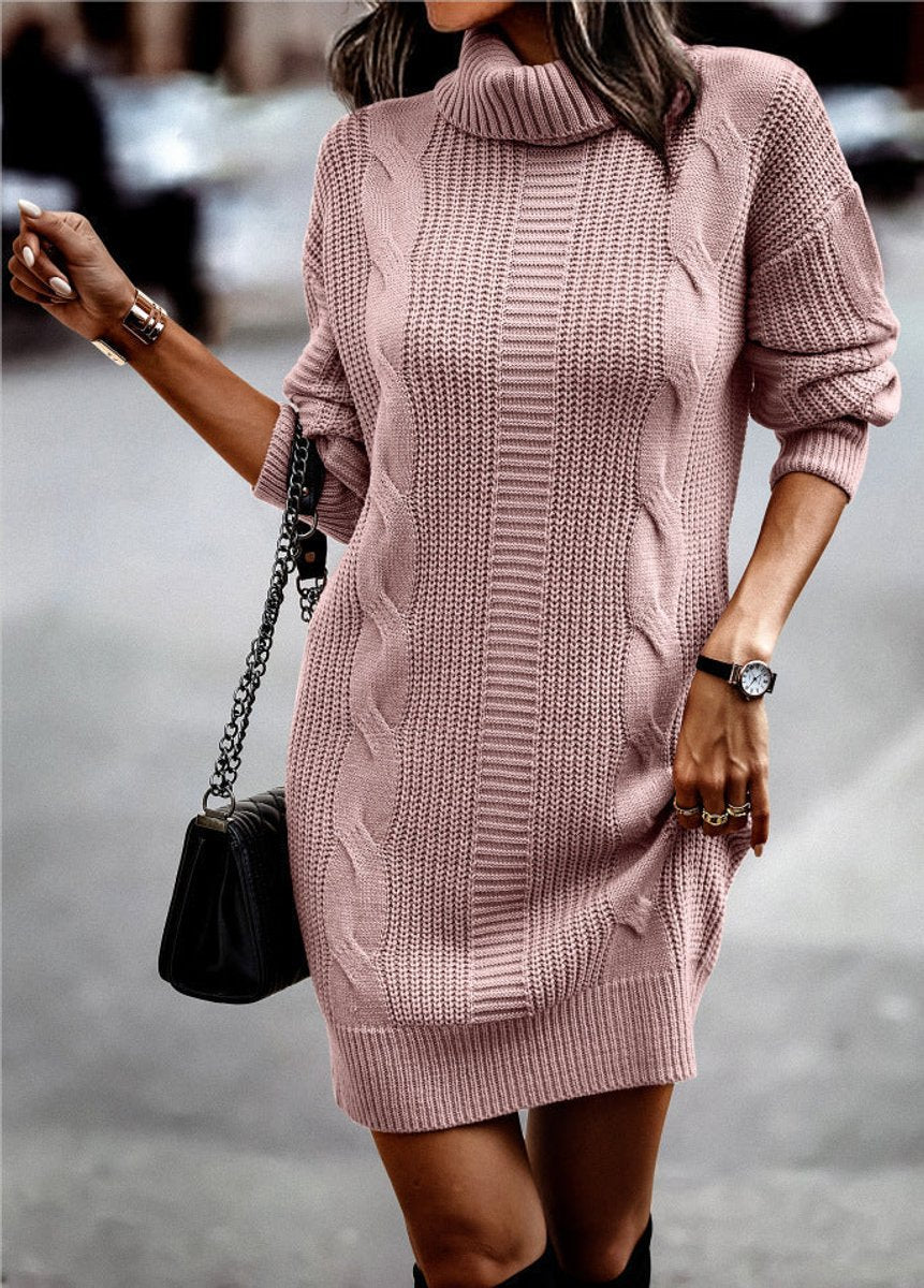 Women's Turtleneck Cable-Knit Bodycon Knitted Dress