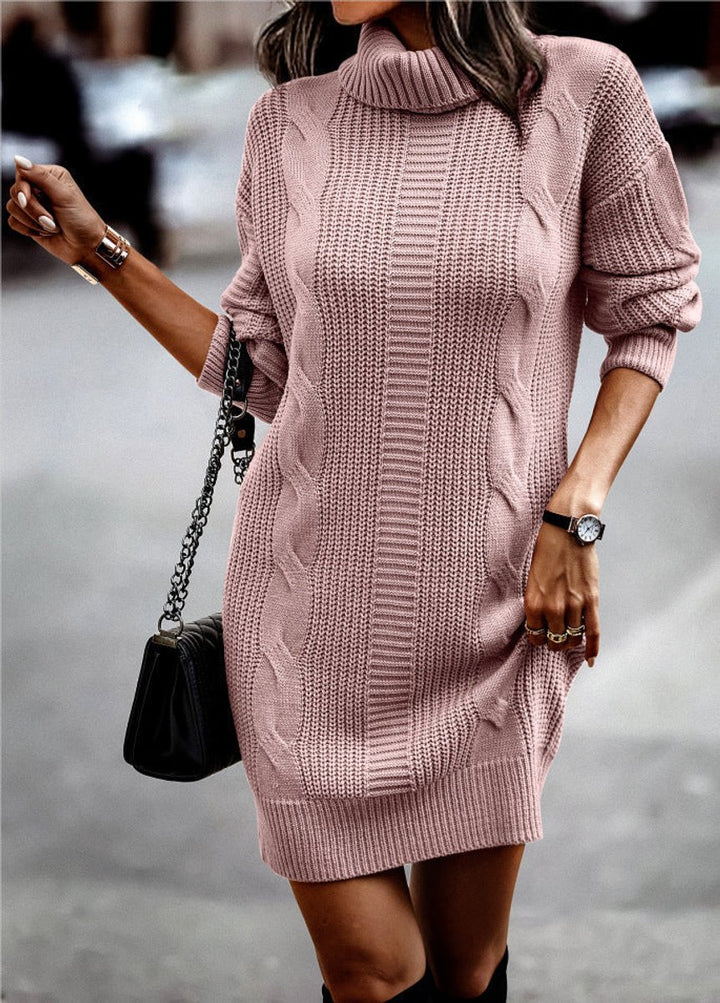 Women's Turtleneck Cable-Knit Bodycon Knitted Dress