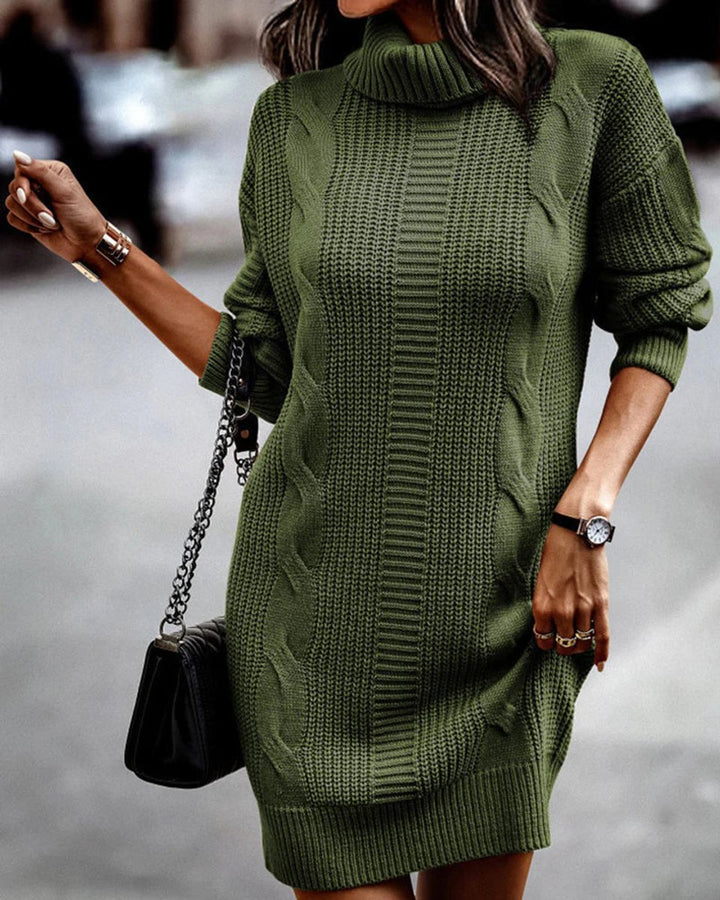 Women's Turtleneck Cable Knitted Dress Long Sleeve Jumper Mini