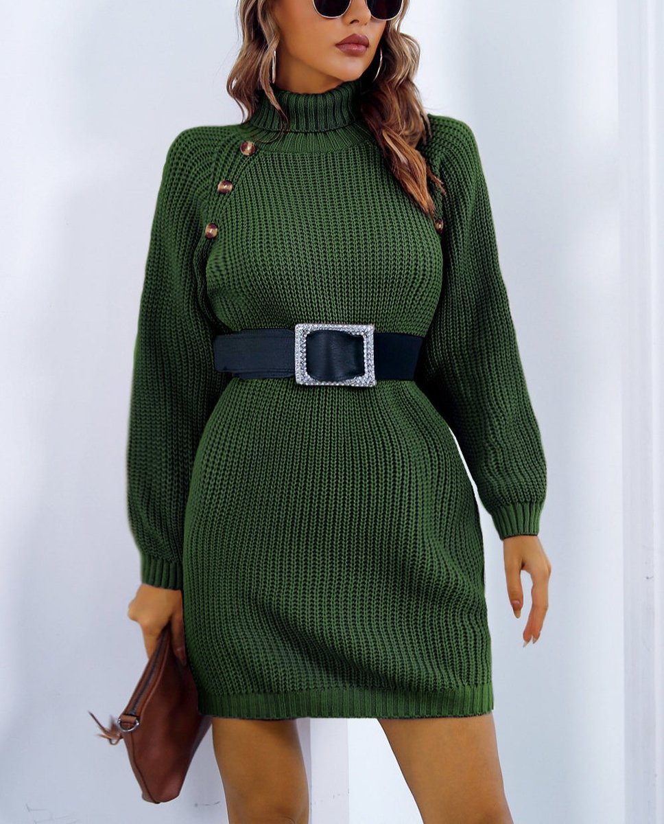 Women's Turtleneck Long-Sleeve Chunky Knitted Dress