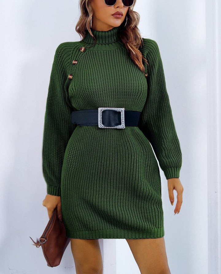 Women's Turtleneck Long-Sleeve Chunky Knitted Dress