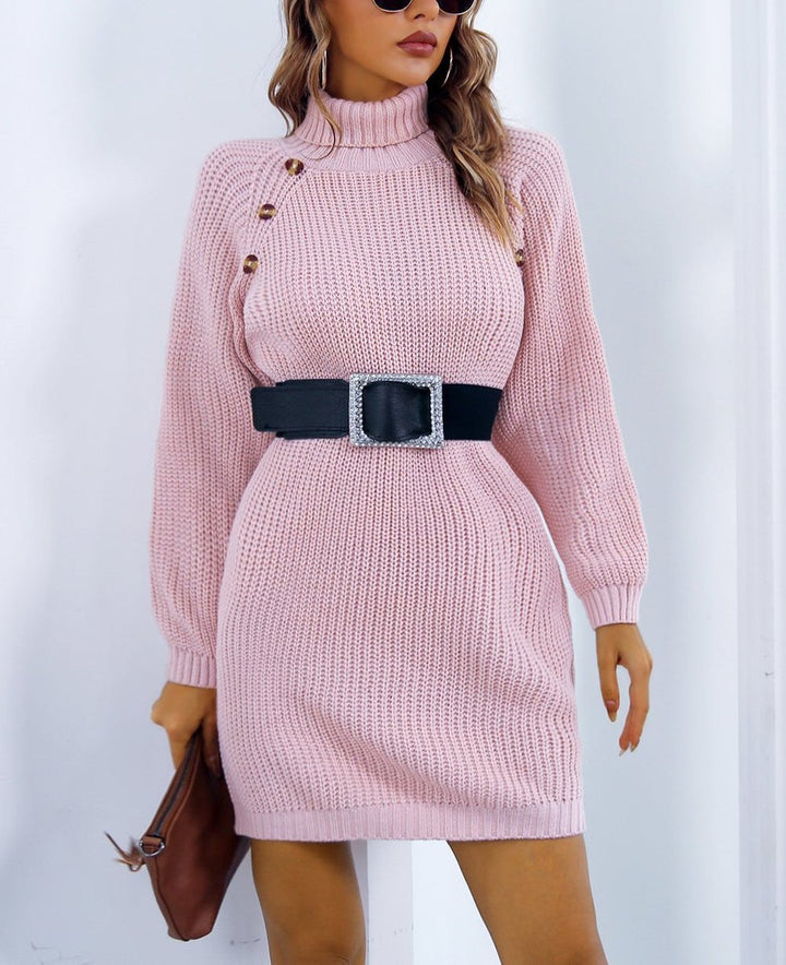 Women's Turtleneck Long-Sleeve Chunky Knitted Dress