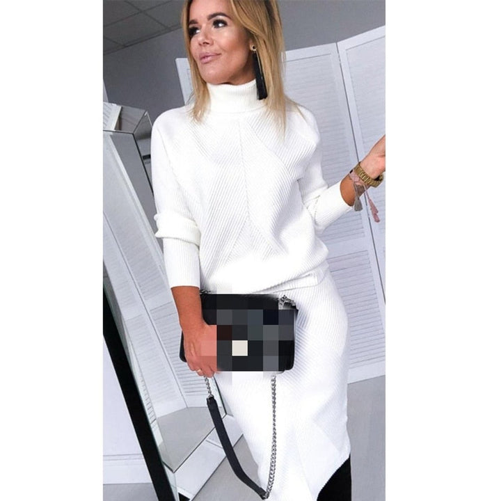 Women's Turtleneck Ribbed Midi Knitted Dress