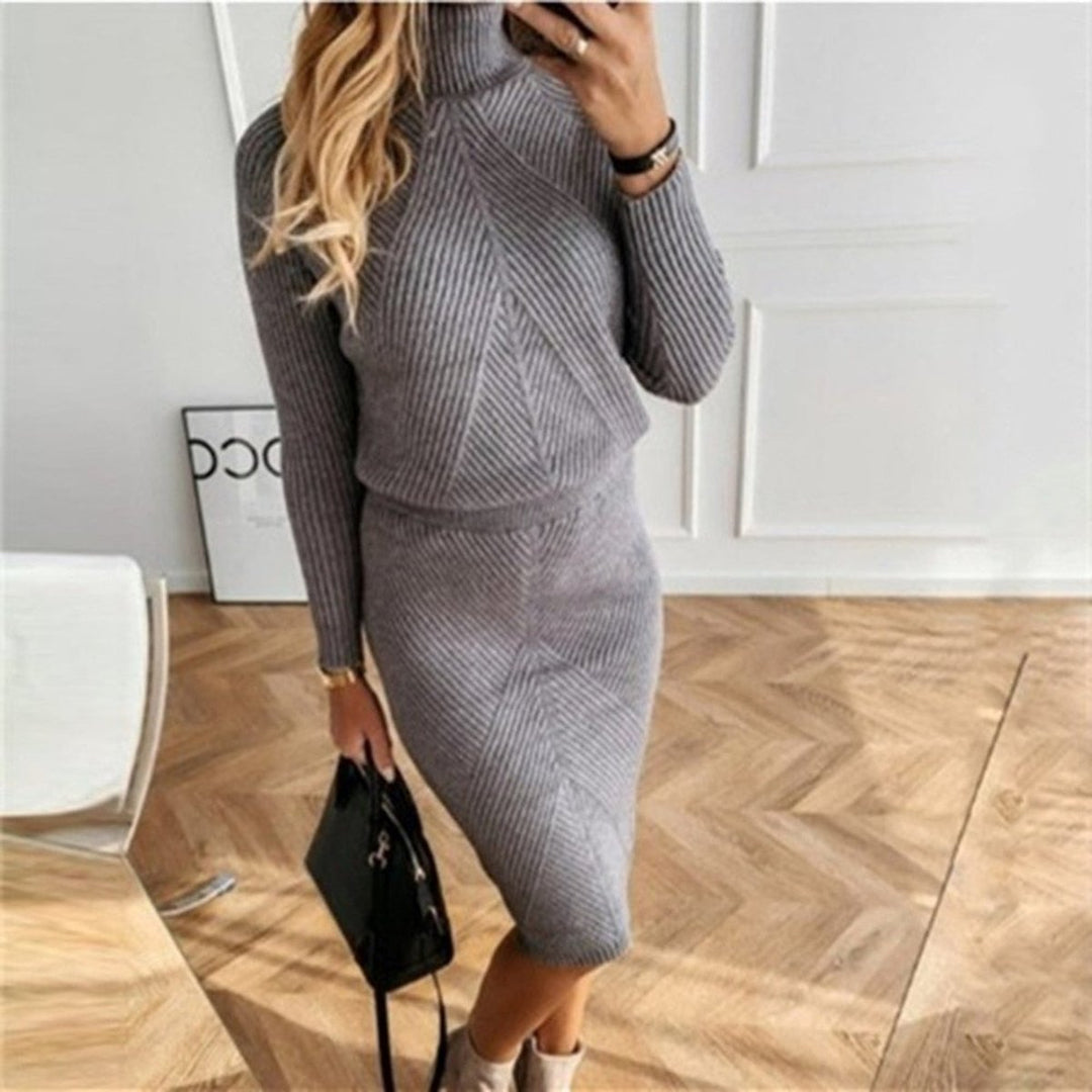 Women's Turtleneck Ribbed Midi Knitted Dress