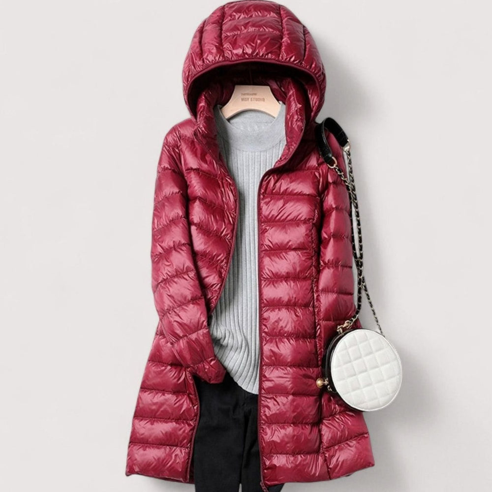 Women's Ultralight Hooded Longline Quilted Puffer Jacket - Red