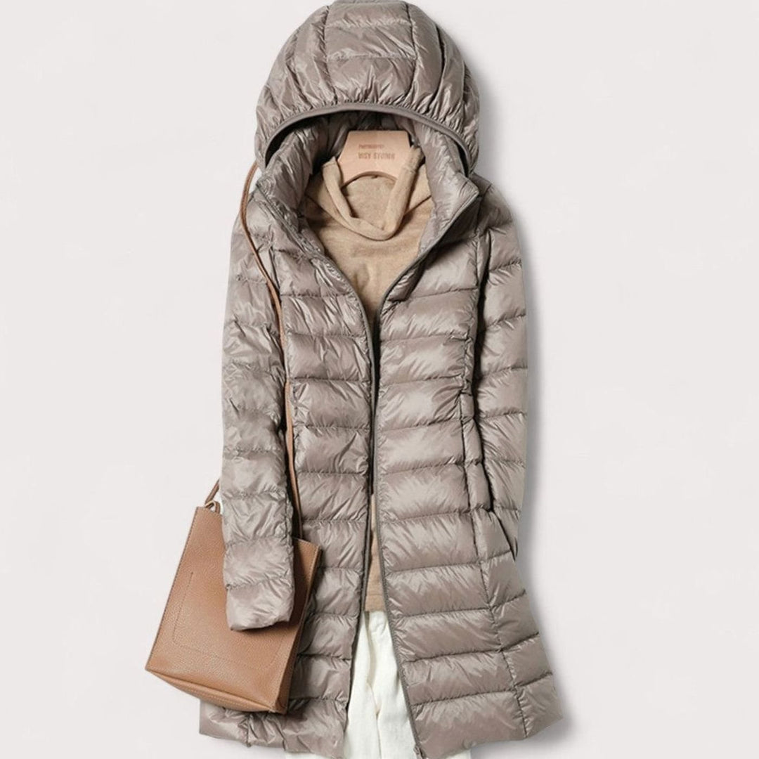 Women's Ultralight Hooded Longline Quilted Puffer Jacket - Khaki