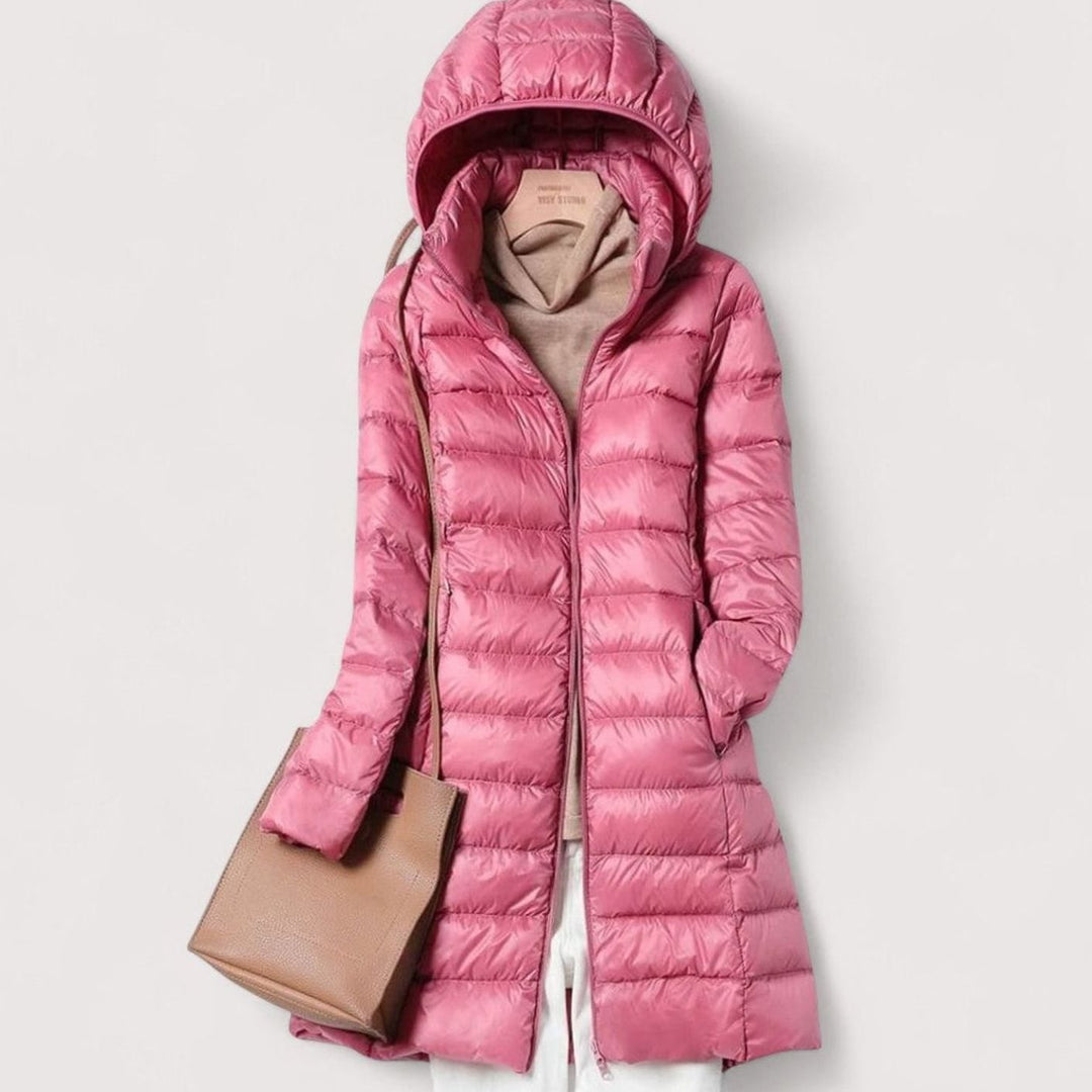Women's Ultralight Hooded Longline Quilted Puffer Jacket - Pink