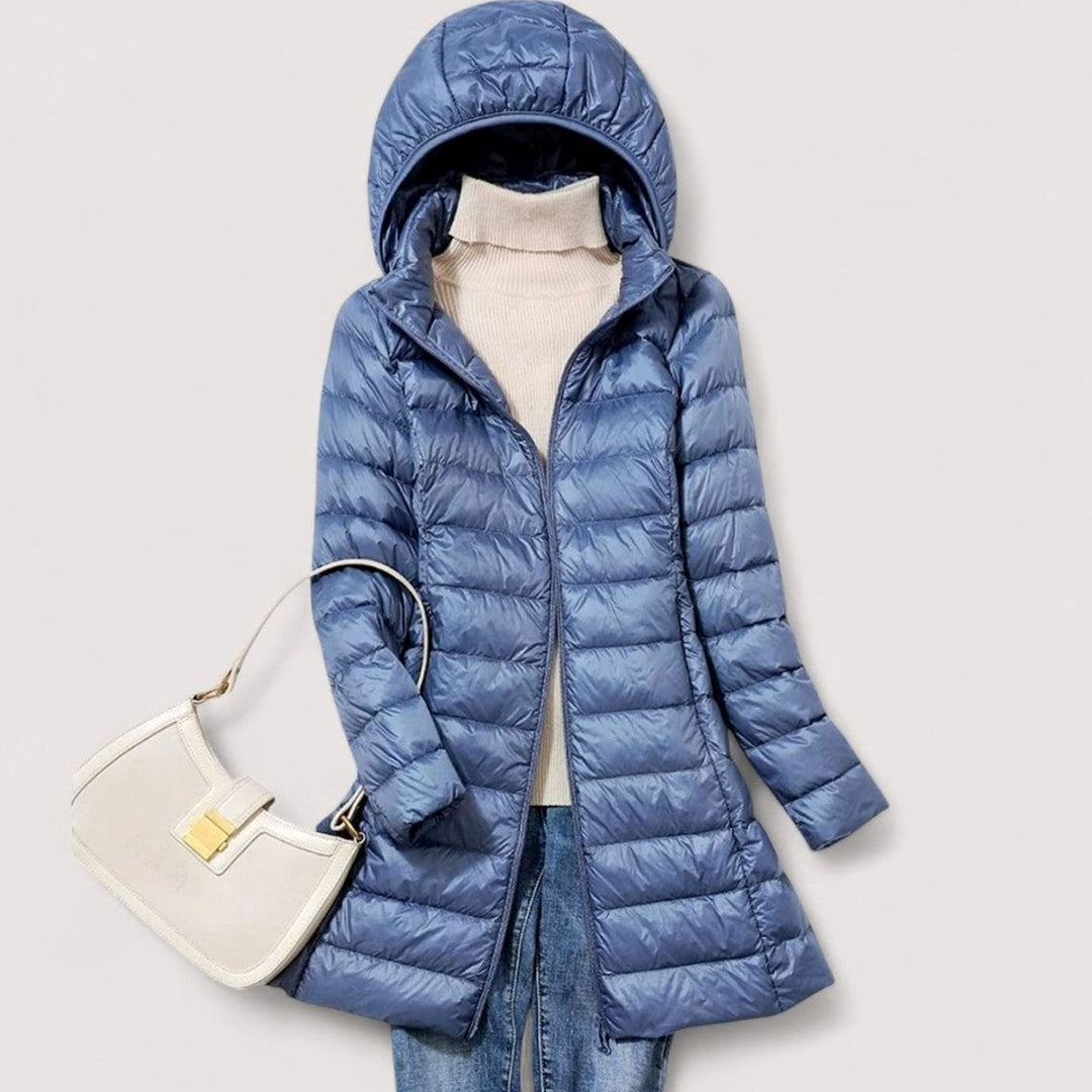 Women's Ultralight Hooded Longline Quilted Puffer Jacket - Blue