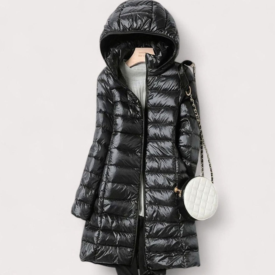 Women's Ultralight Hooded Longline Quilted Puffer Jacket - Black