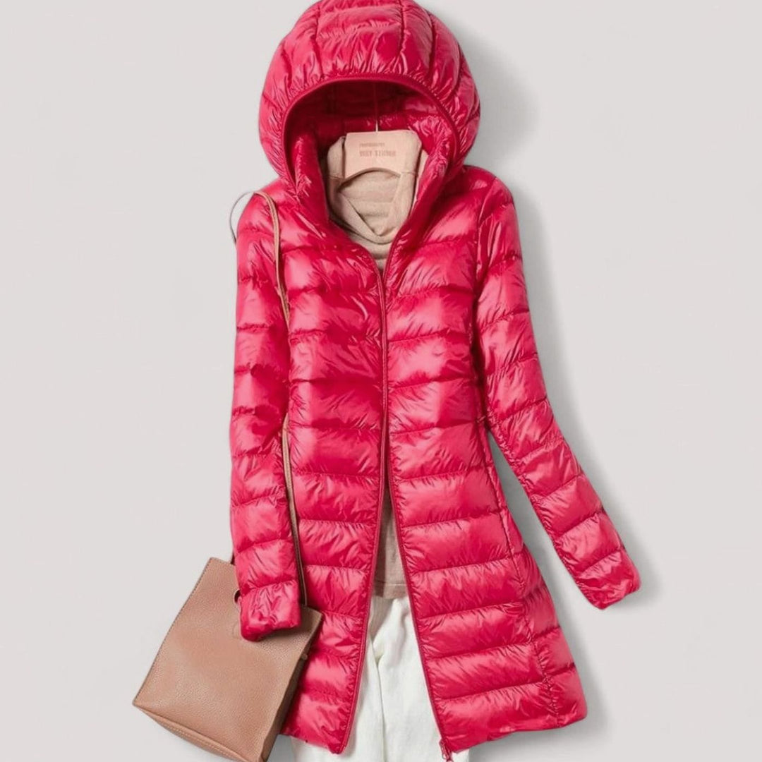Women's Ultralight Hooded Longline Quilted Puffer Jacket - Burgundy