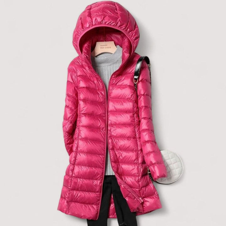 Women's Ultralight Hooded Longline Quilted Puffer Jacket - Fuchsia