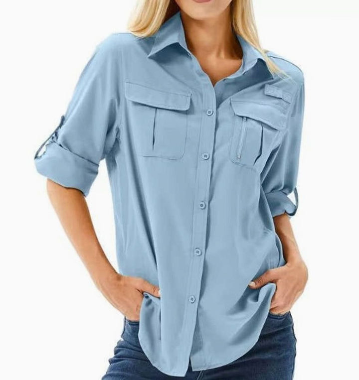 Women's UPF 50 Roll-Sleeve Safari Outdoor Shirt
