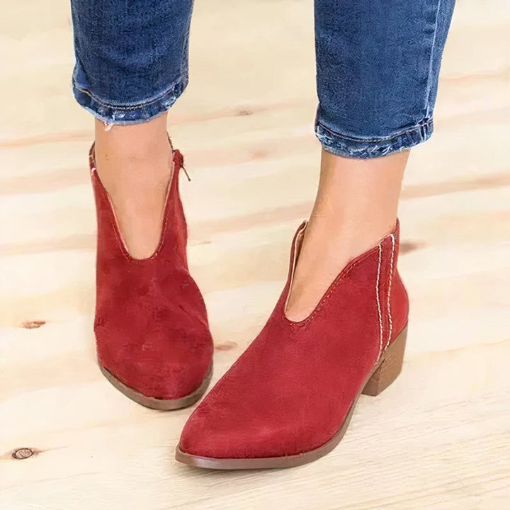 Women's V-Cut Pointed-Toe Zip-Up Ankle Heeled Boots