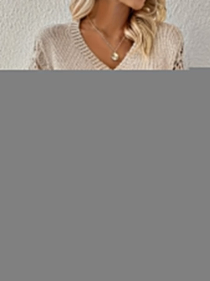 Women's V-Neck Hollow-Out Sleeve Knitted Sweater