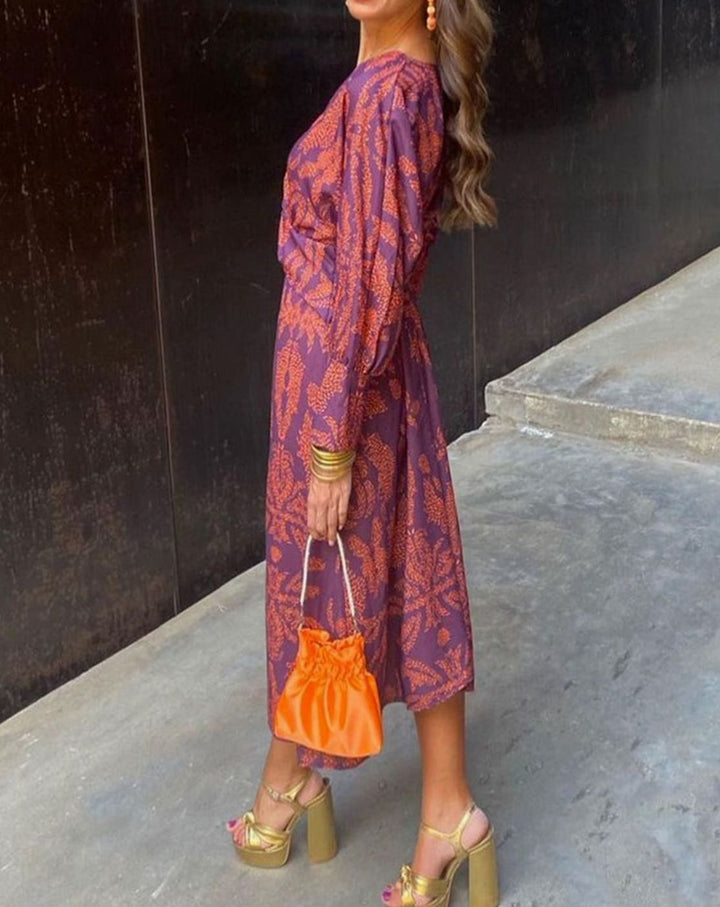 Women's V-Neck Knotted-Front Printed Maxi Dress - Purple