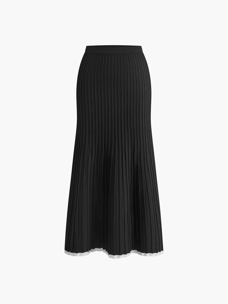 Women's V-Neck Ribbed Knitted Dress Co-ord Crop Top Midi Skirt Set