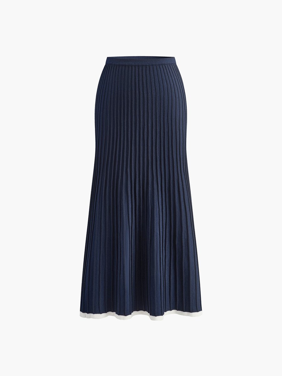 Women's V-Neck Ribbed Knitted Dress Co-ord Crop Top Midi Skirt Set