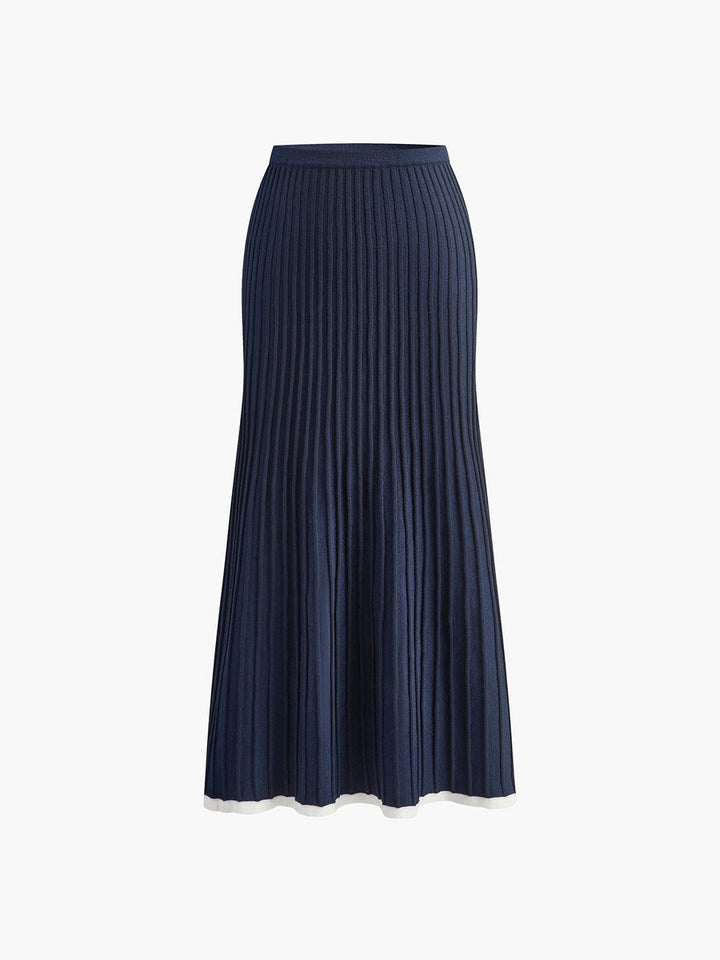 Women's V-Neck Ribbed Knitted Dress Co-ord Crop Top Midi Skirt Set