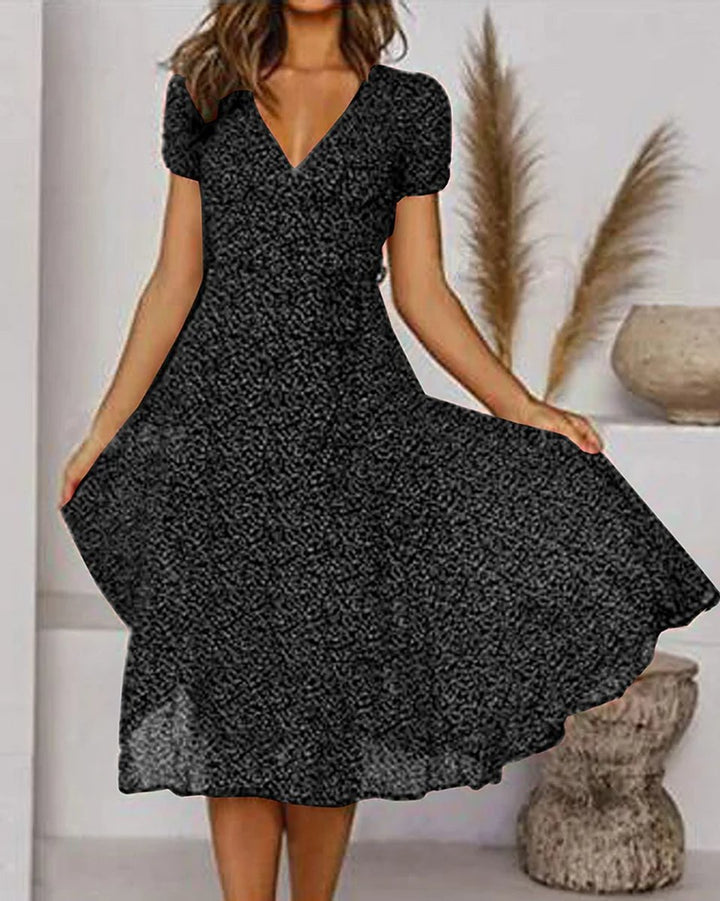Women's V-Neck Short-Sleeve Floral Chiffon Cocktail Party Dress