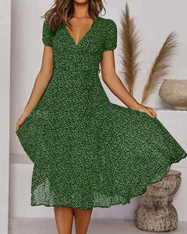 Women's V-Neck Short-Sleeve Floral Chiffon Cocktail Party Dress