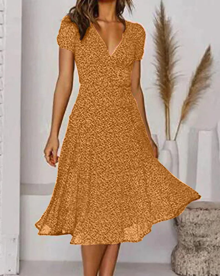 Women's V-Neck Short-Sleeve Floral Chiffon Cocktail Party Dress
