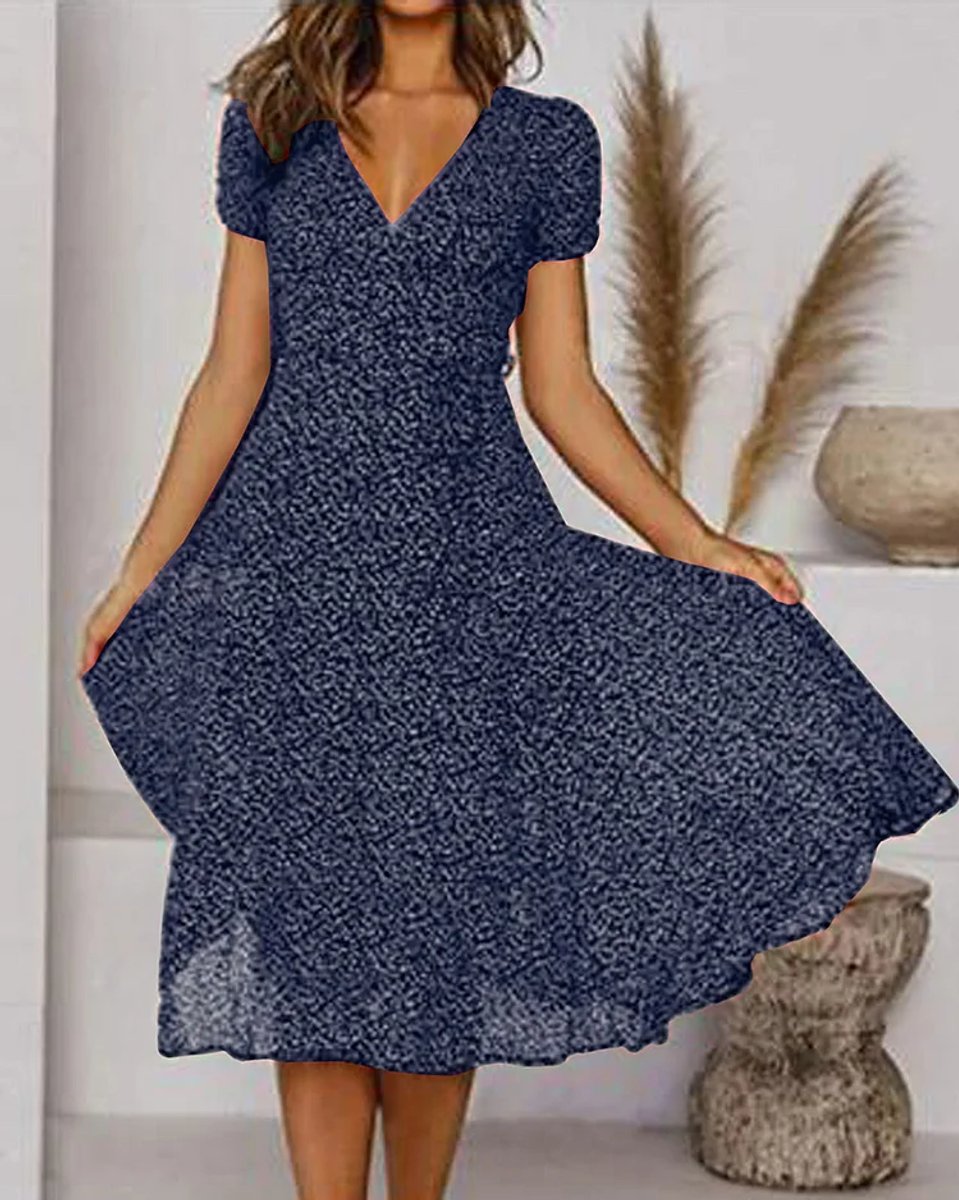 Women's V-Neck Short-Sleeve Floral Chiffon Cocktail Party Dress