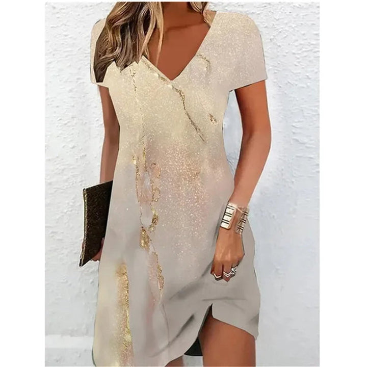 Women's V-Neck Short Sleeve Marble Print Cocktail Party Dress