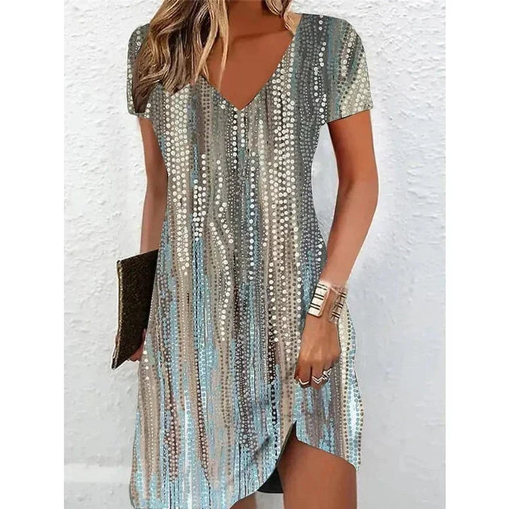 Women's V-Neck Short Sleeve Marble Print Cocktail Party Dress