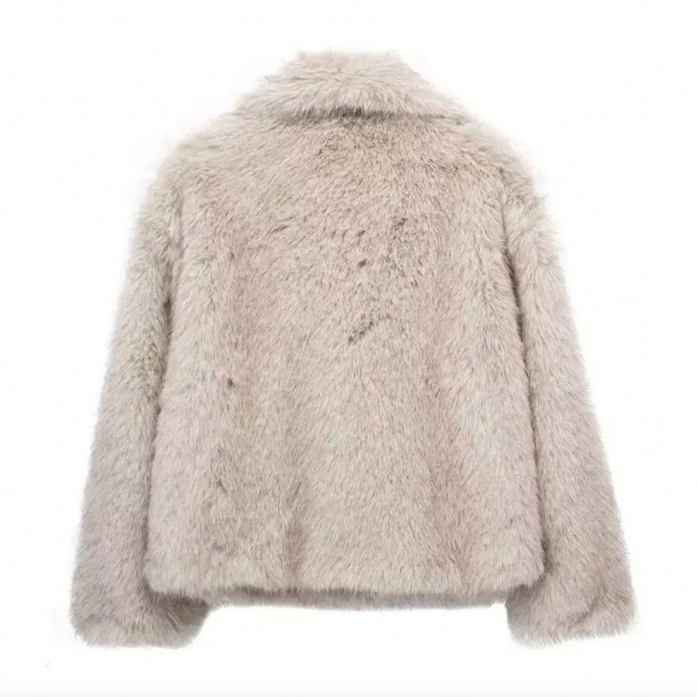 Women's Vegan Faux Fur Coat Fluffy Long-Sleeve Jacket