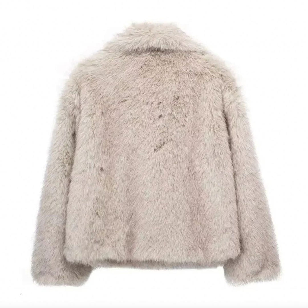 Women's Vegan Faux Fur Coat Fluffy Long-Sleeve Jacket