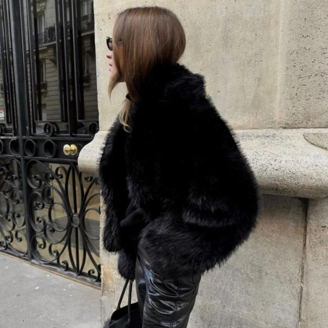 Women's Vegan Faux Fur Coat Fluffy Long-Sleeve Jacket